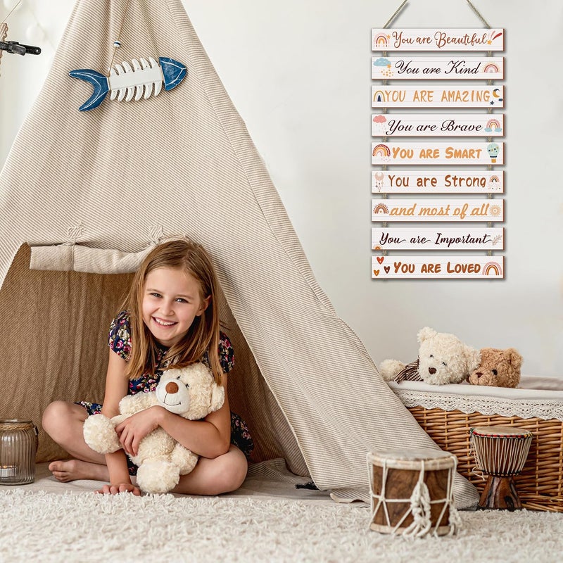 UBTKEY Boho Rainbow Room Decor - 9 Piece Set, Inspirational Wall Decor Hanging Plaques for Nursery & Princess Bedroom - Image 4